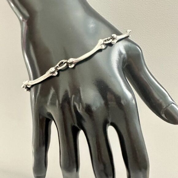Sterling Silver 925 Bones Link Bracelet 8" - Picture 3 of 10